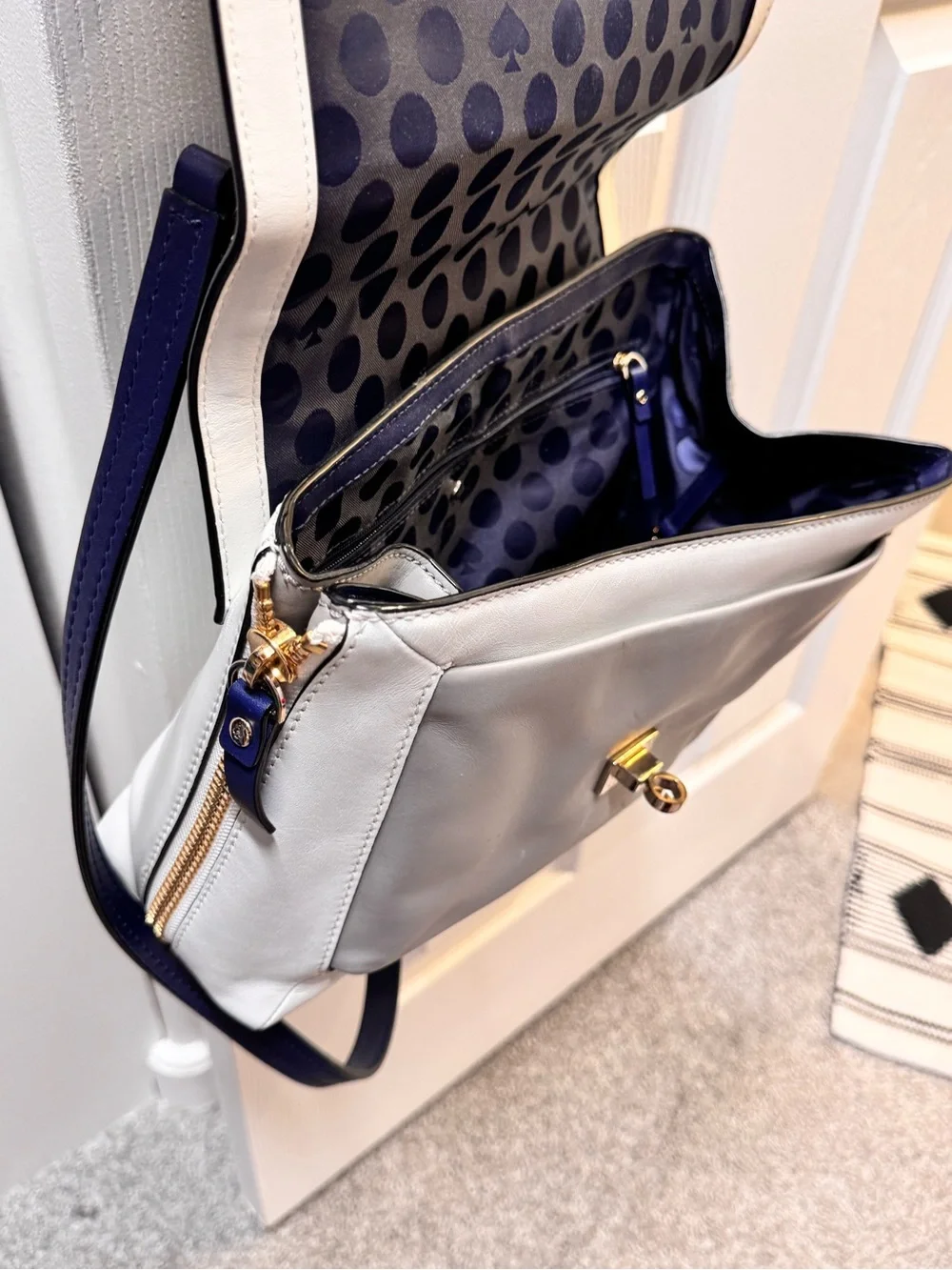 kate spade Navy, White and Gray Top-Handle Satchel